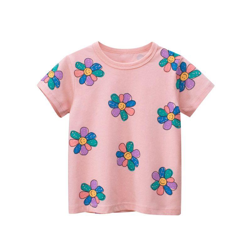 Ins Trendy Kidsren s Clothing Korean Style Kidsren s Summer 2026 New Fashionable Baby Girl Short-Sleeved T-Shirt Kidsren s Clothing Pure Cotton Ht9571 Pink 100