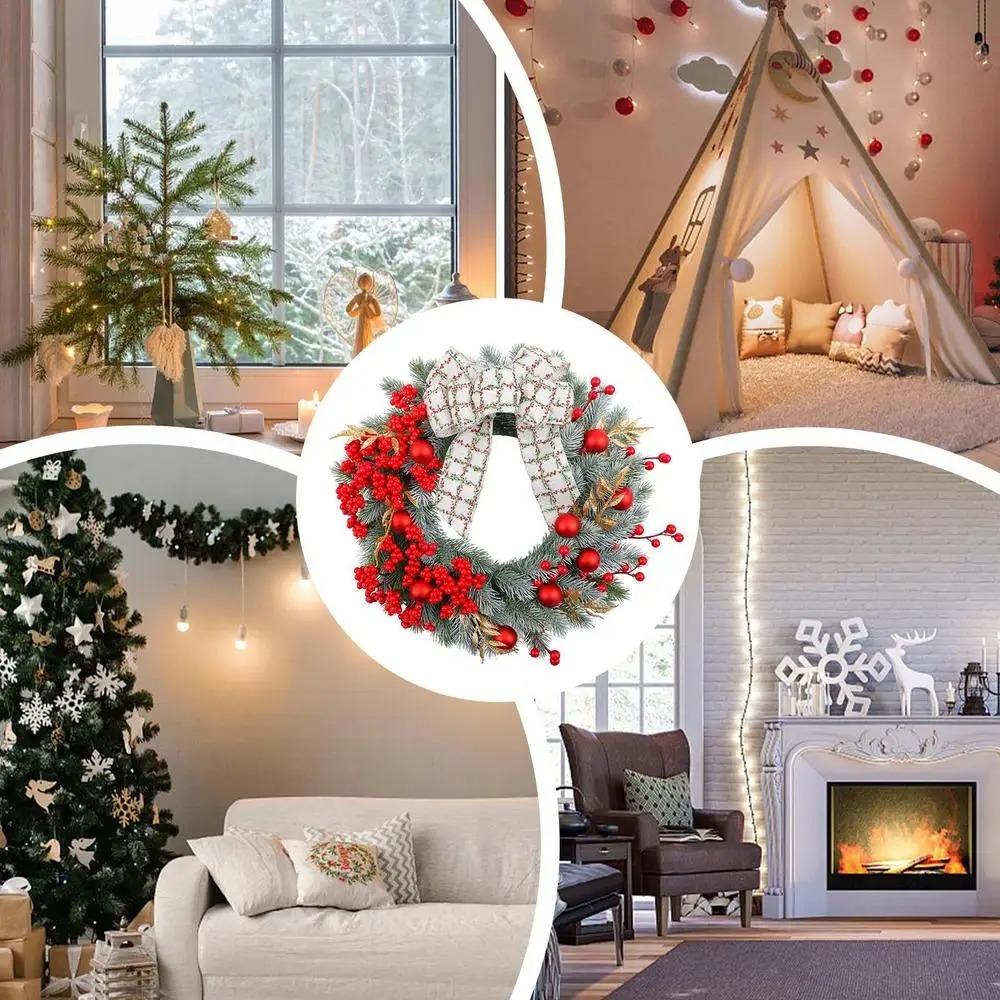 Large Artificial Christmas Wreath with Berries Bow Window Door Hanging Wreath Wedding Decor