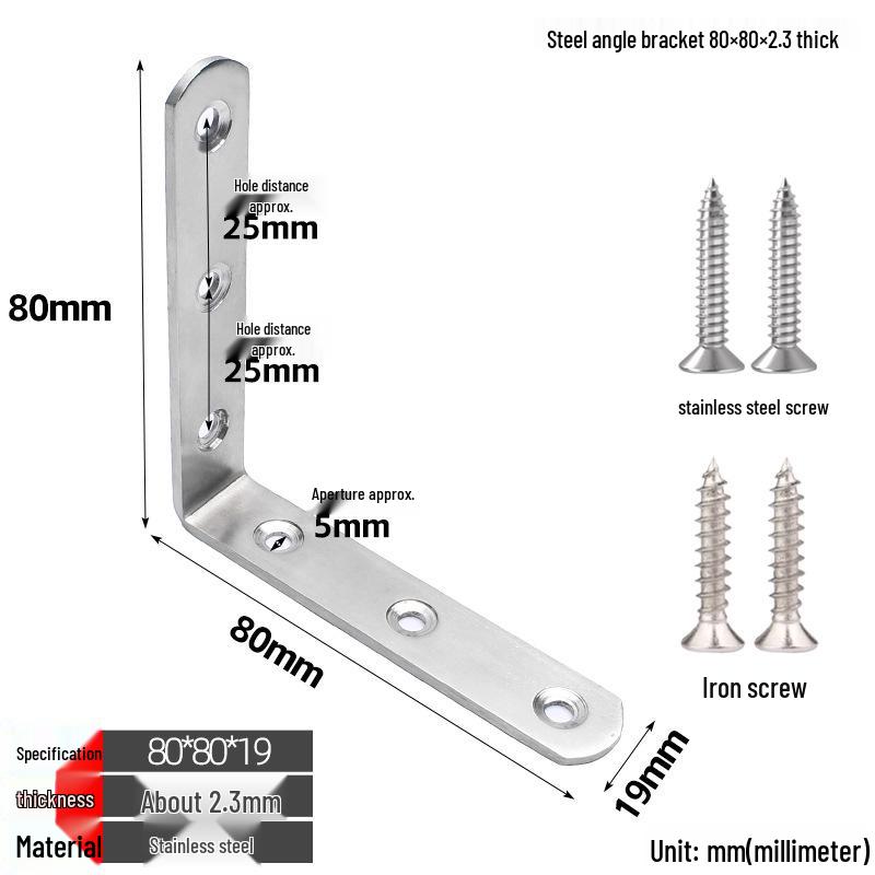 Thickened Stainless Steel 90° L-Shaped Bracket for Furniture and Shelves