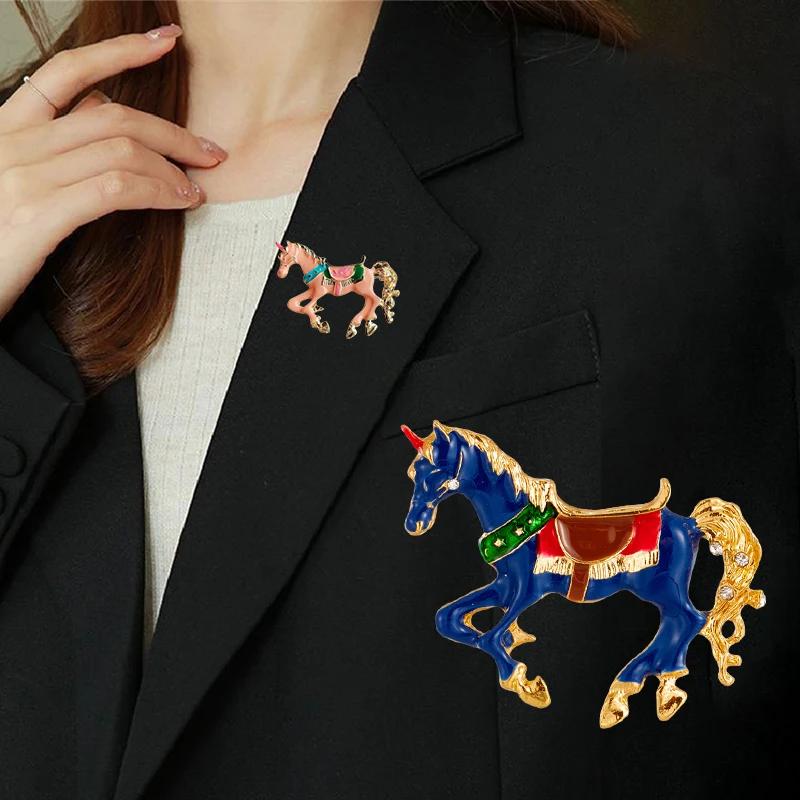 Fashion Unicorn Brooch Vintage Colorful Horse Lapel Clips Enamel Animal Corsage Sweater Scarf Coat  Jewelry Accessories