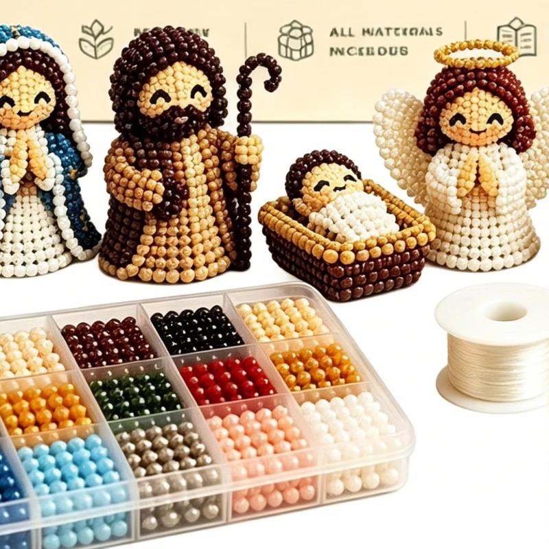 Nativity Bead Craft Kit 3D Beaded Craft Figurines Decor Beading Christmas Figures Kit For Men Women Adults Dad Wife Husband