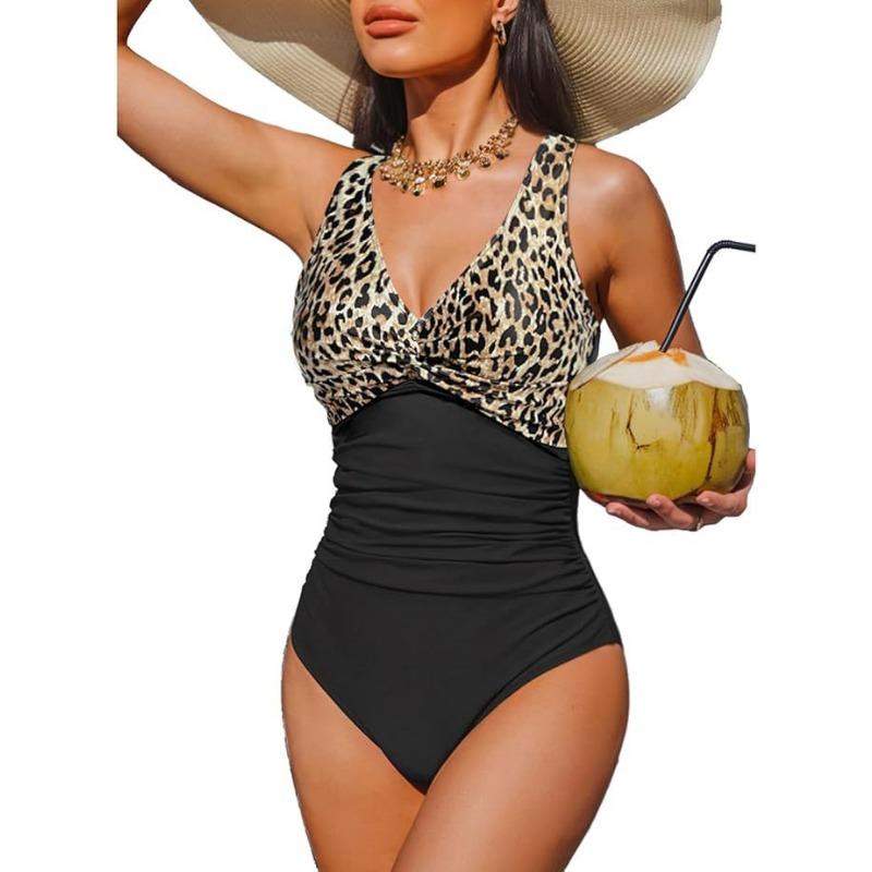 New Popular One-piece Bikini Sexy Leopard Print Splicing European and American Thin Waist Swimsuit Swimsuit