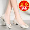 Leather Single Shoes Women's Low Heels Spring and Autumn New Round Head Thick Heel Leather Shoes Shallow Mouth Flat Shoes Women
