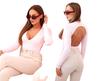 Body Rose Bonbon pour Femme à Manches Longues et Décolleté Profond