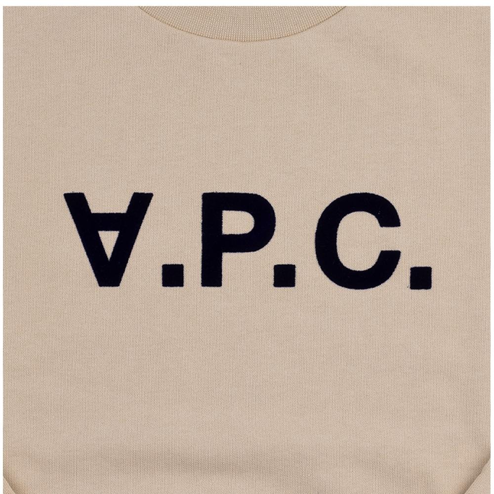 A.p.c. Velvet Logo Standard Grand Unisex Sweatshirt M27907 Tbi Beige Dark Navy