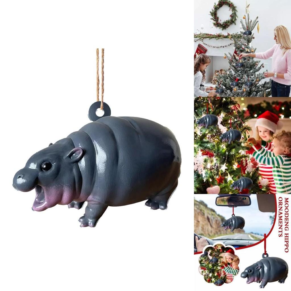 Adorable Moodeng Christmas Hippo Ornament Cartoon Resin Tree Decoration Gift