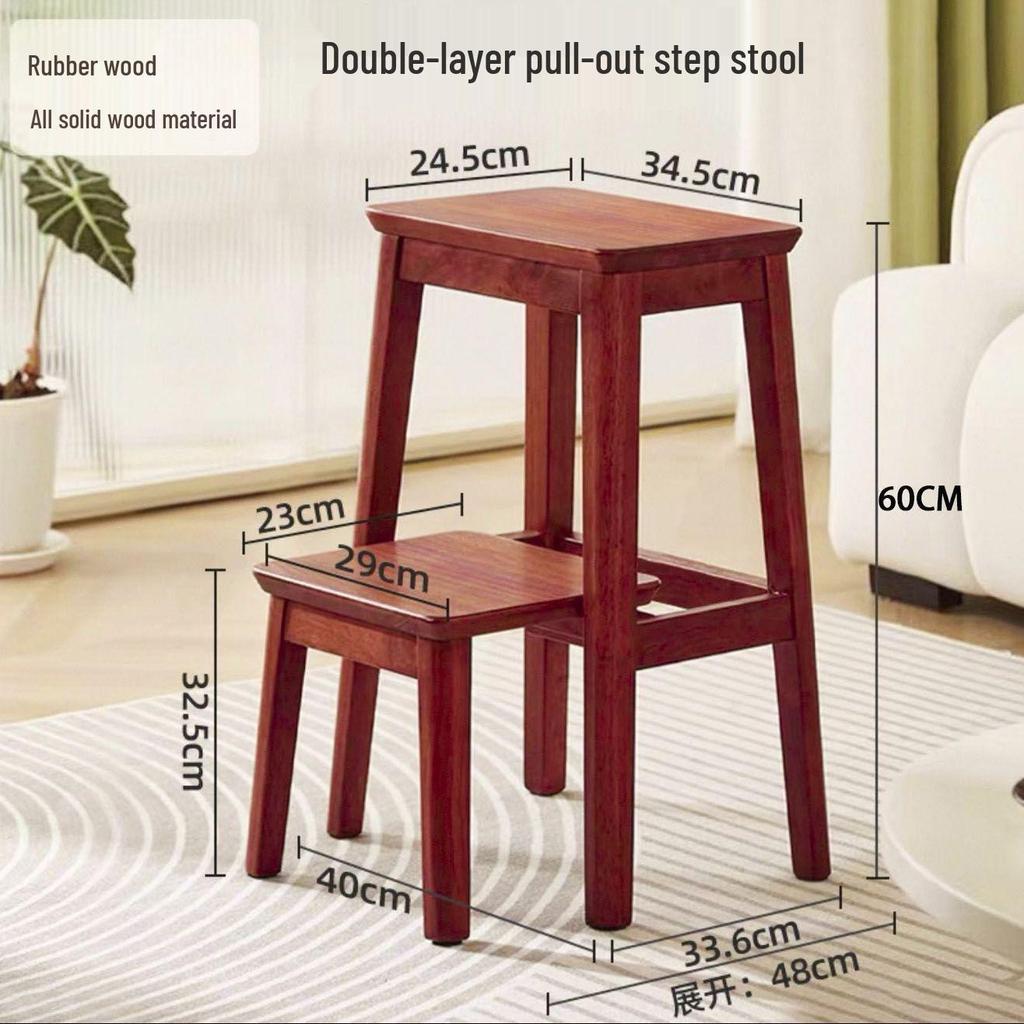 Solid Wood Retractable Ladder Stool: Multi-Functional Side Table & Folding Ladder in Chinese Style
