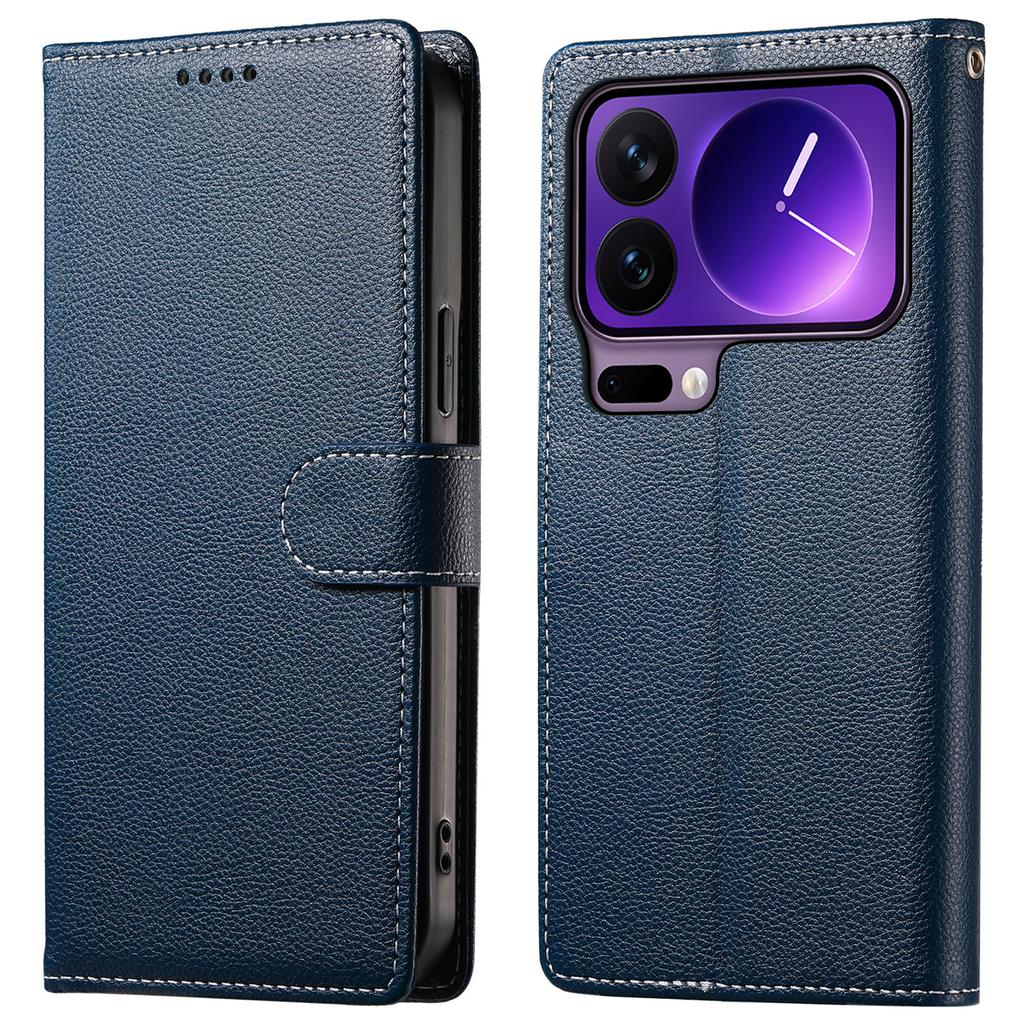 For Xiaomi 17 Pro Case Magnetic Snap Litchi Texture Leather Wallet Phone Cover with Wrist Strap