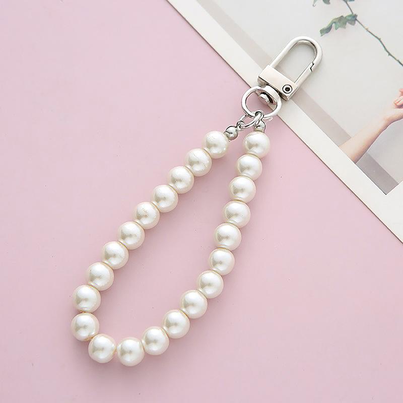 Retro Pearl Keychain Alloy Alphabet Keychain Cute Phone Chain Ornament