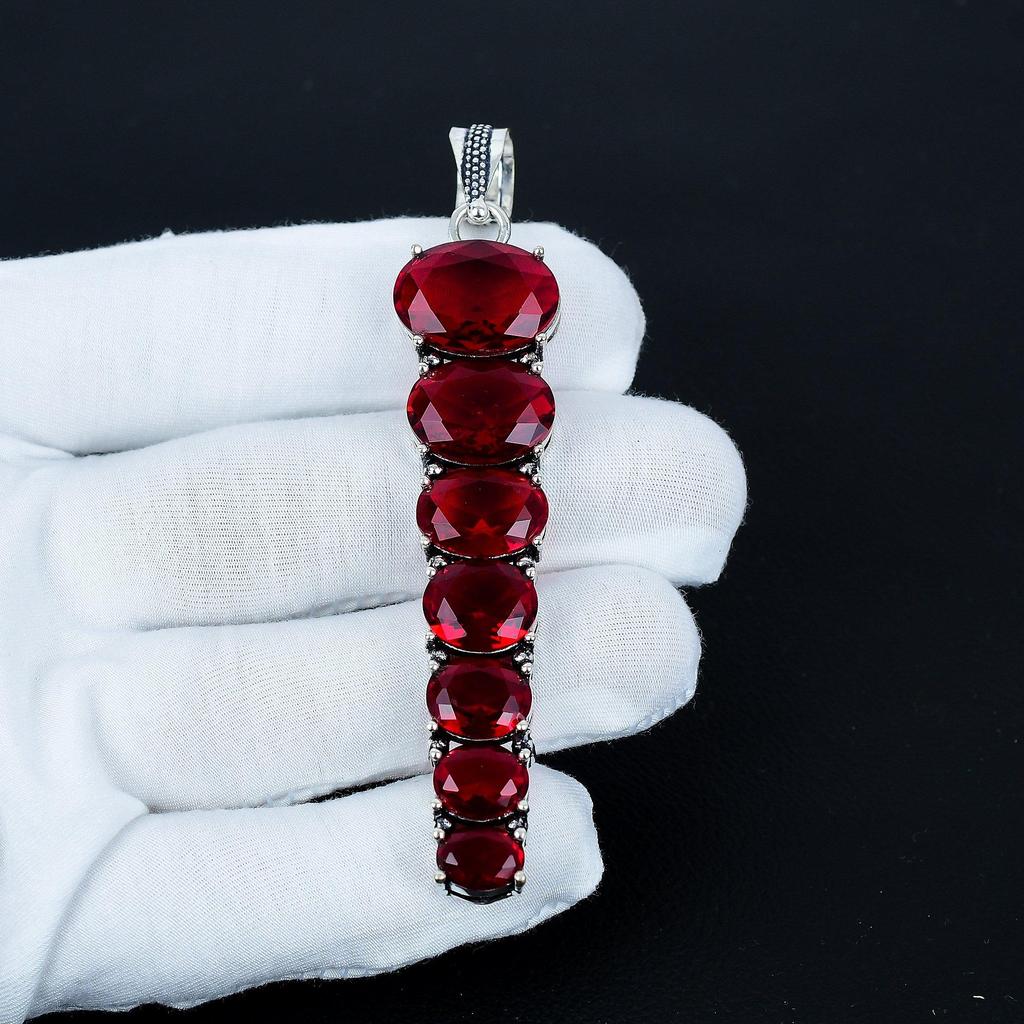 Red Garnet Pendant, 925 Sterling Silver Pendant, Handmade Pendant, Antique Pendant, Red Garnet Gemstone Pendant, Valentine's Day Gift