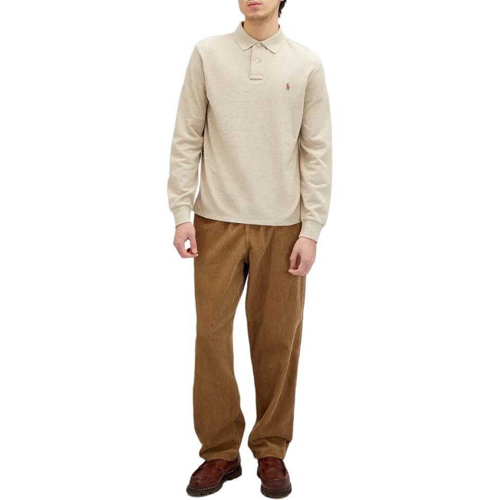 Polo Ralph Lauren Solid Logo Embroidered Slim Fit Long Sleeve Polo Shirt Men Tops Beige 710680790-117