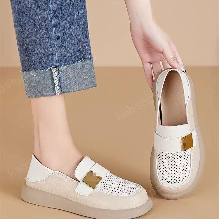 Весенне-летние новые дышащие мягкие на толстой подошве повседневные ленивые туфли с перфорацией однотонные туфли 35