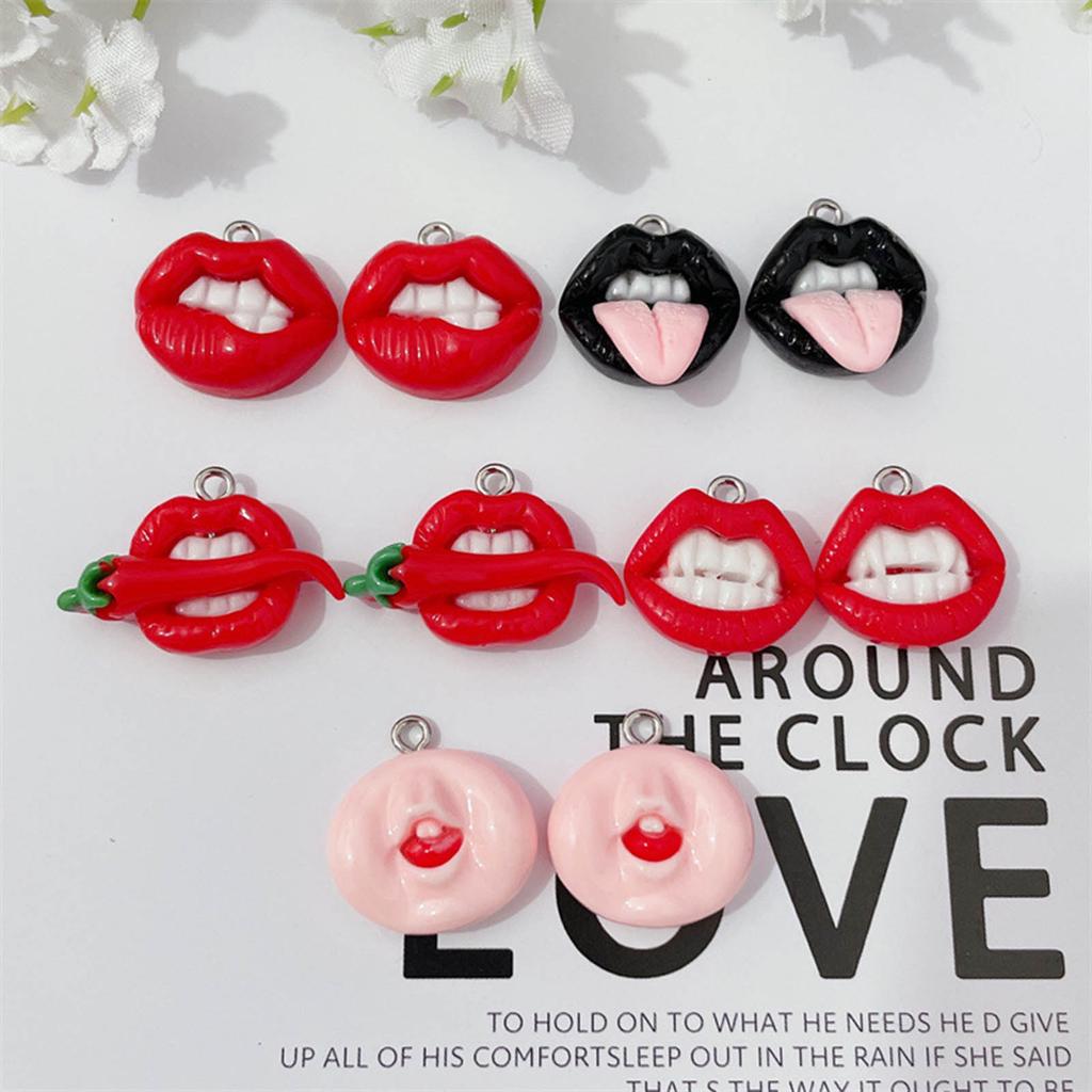 10pcs Funny Sexy Red Lip Resin Charm Hip Hop Earring Pendant Accessories DIY Keychain Jewelry Making Crafts