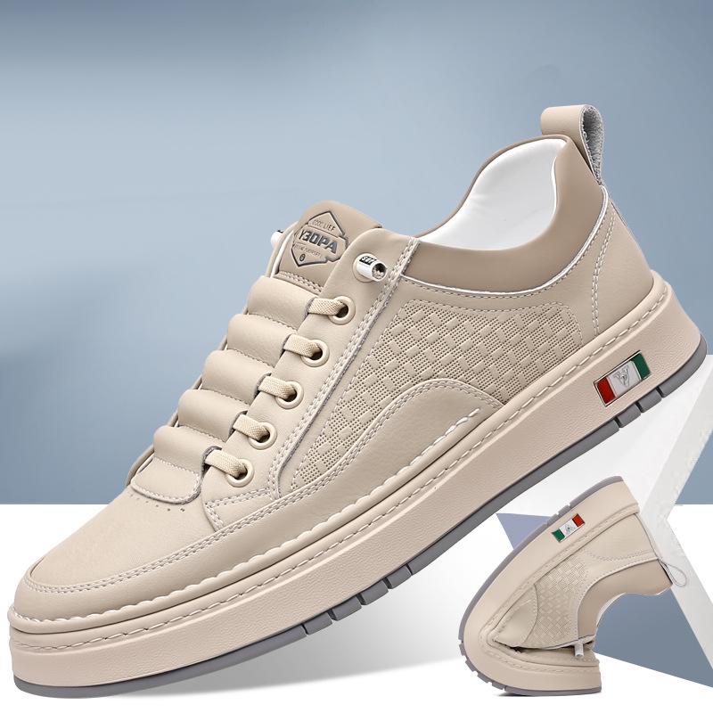 Spring Autumn New Shoes for Men Genuine Leather Casual Shoes Fashion Knurling Flat Skateboard Shoes Cool Slip-on Sneaker