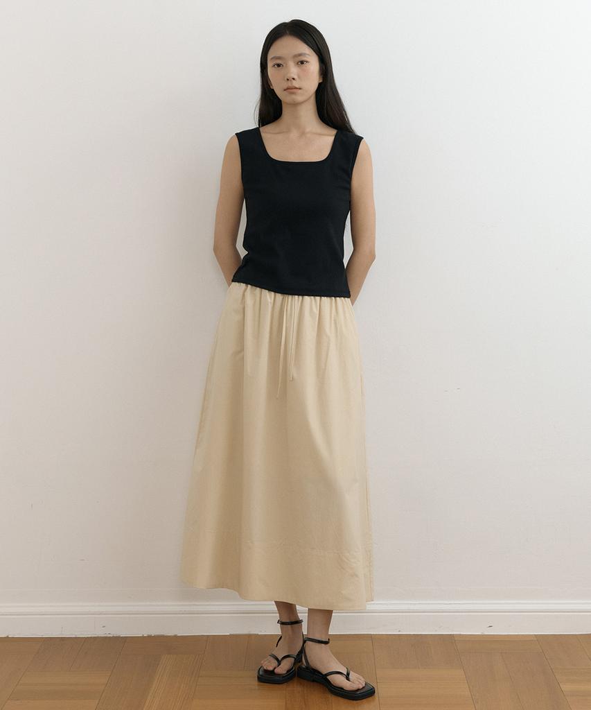 Lingseoul Cotton Full Long Skirt-Beige