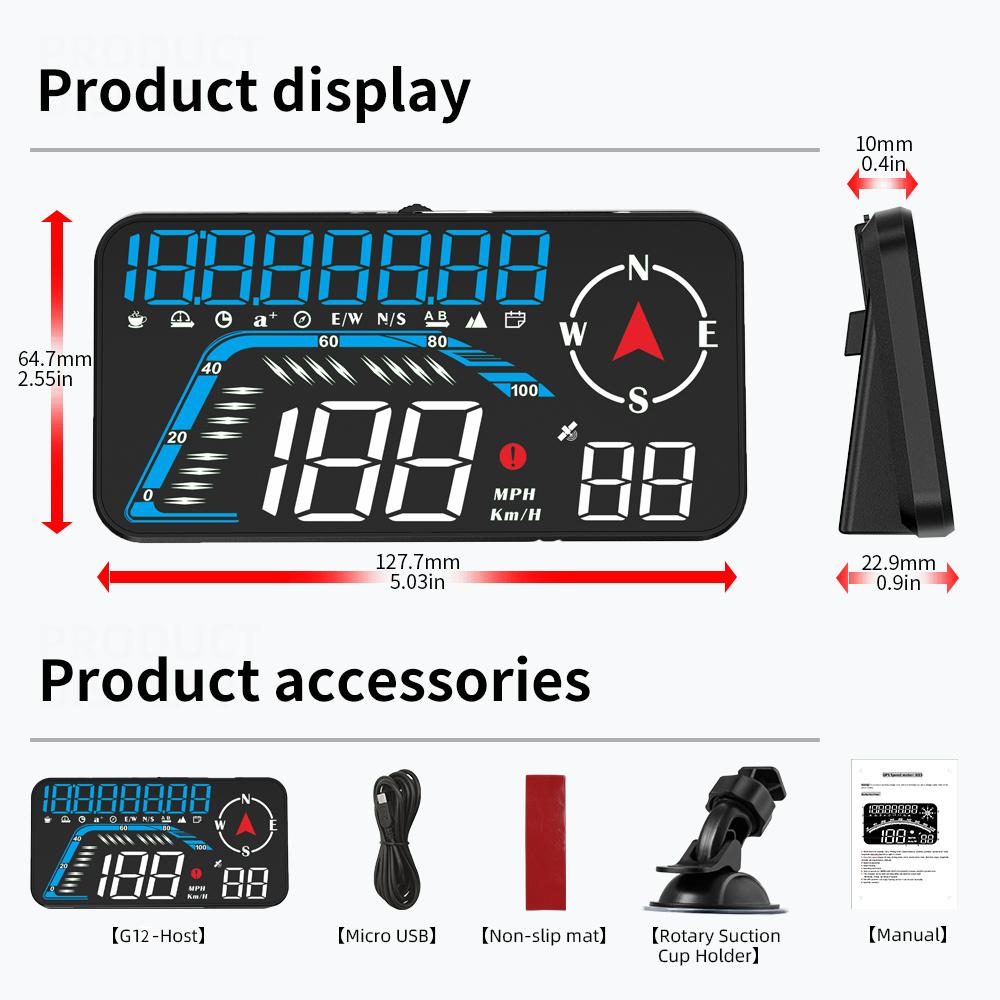 

G12 GPS Спидометр Автомобильный Head Up HD Дисплей Универсальный Цифровой Измеритель Скорости Проектор на Лобовое Стекло Грузовик Авто Электроника Аксессуары