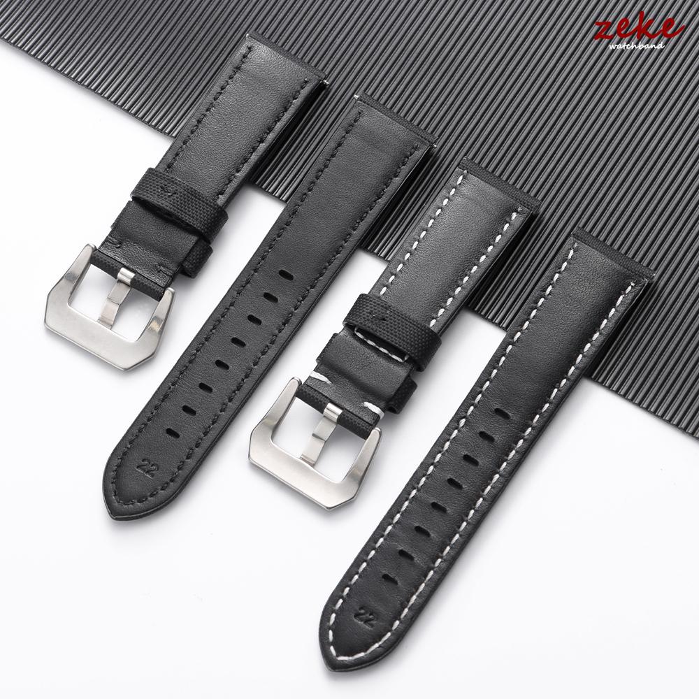 Universal Stitching Watch Band Durable Sailcloth & Leather Watch Strap 20mm 22mm 24mm 26mm Watchband Accessories Perforated Belt