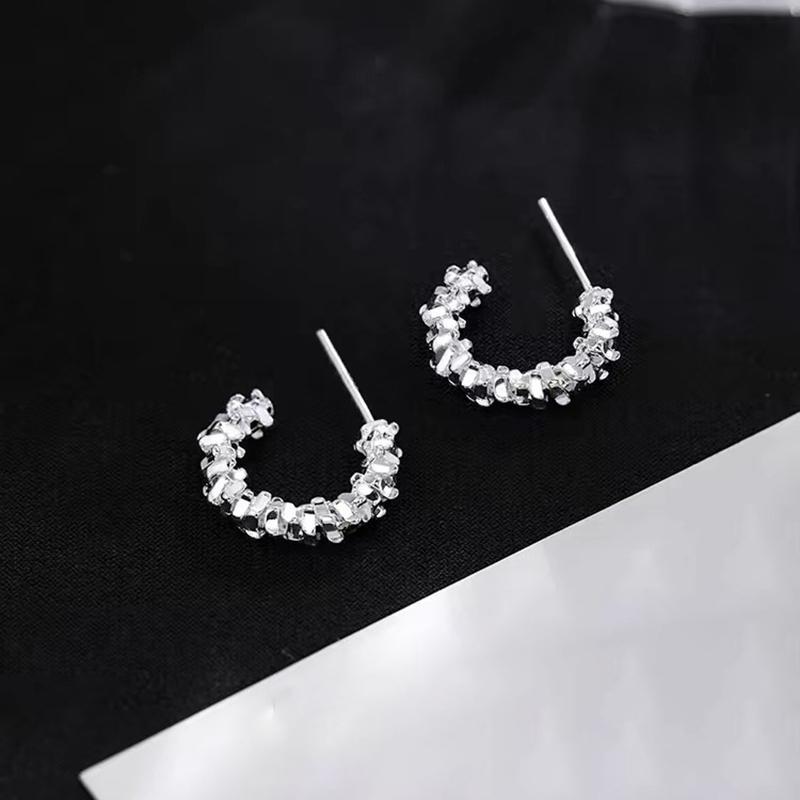 Real 925 Silver Small Bits of Silver Letter C Stud Earrings For Women Classic Fine Jewelry Light Accessories