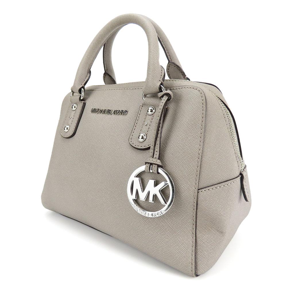 Used Michael Kors Handbag Leather Gray With Charm
