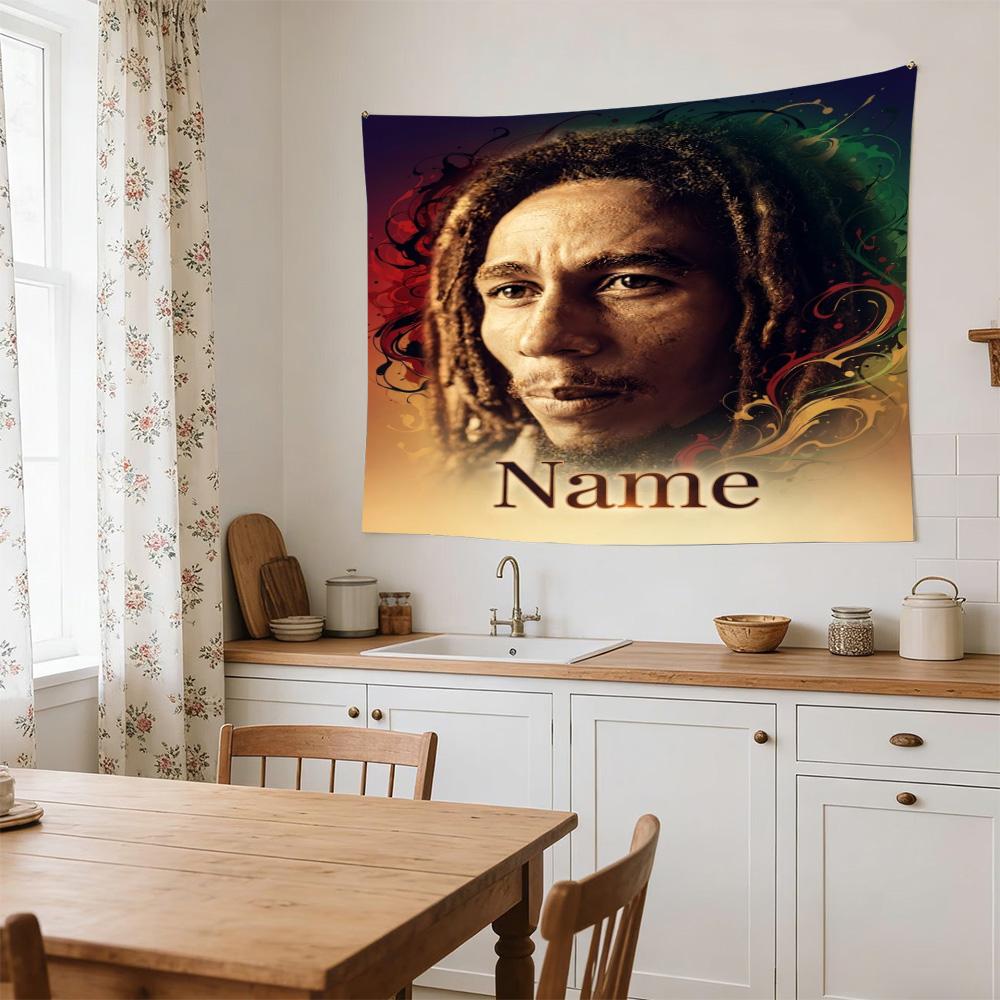 Bob Marley Reggae Music Legend Portrait Personalized Name Large Decorative Tapestry, Great Holiday Gifts, Photo Backdrop for Bedroom Dorm Parties