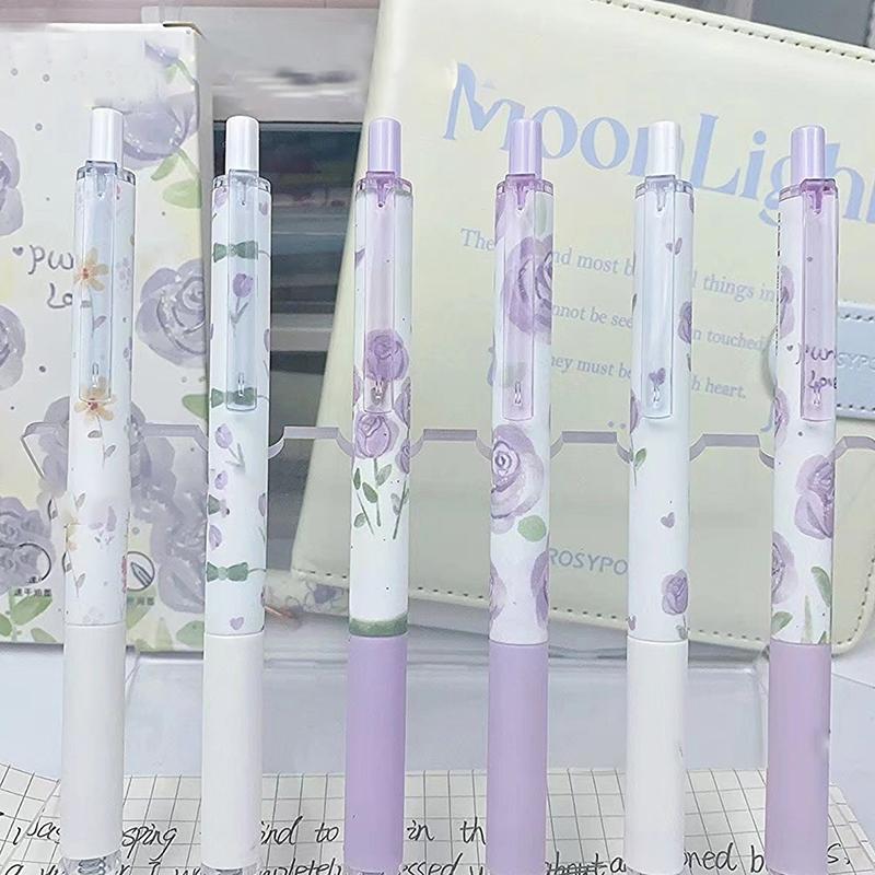 6 bolígrafos de gel Kawaii Rose de escritura suave, creativos, de secado rápido, de presión neutra, papelería estética, suministros de oficina