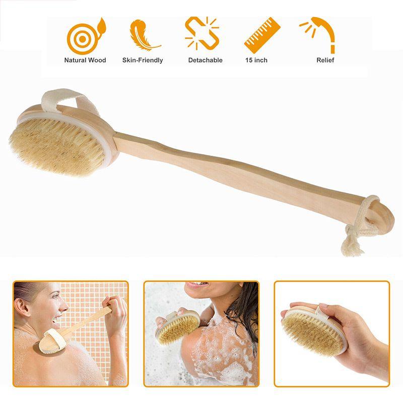 Luxuriöser Dusch-Rückenwäscher mit Naturborsten und langem Holzgriff für glatte Haut