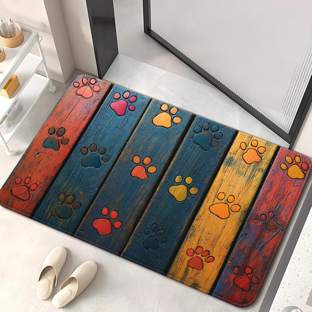 

Cartoon Paw Print Vintage Wood Grain Doormat Entrance Hallway Anti Slip Wear Resistant Water Absorbent Rug Home Decor 40X60CM(1.3X2FT