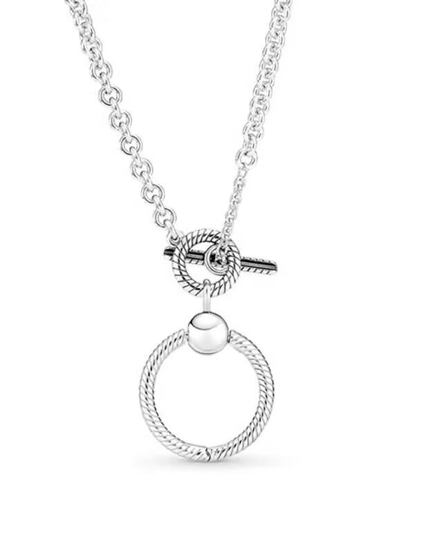 925 Silver Necklace Round Disk Pendant Fit Beads Charms DIY Jewelry Fine Gift For Women Trinkets