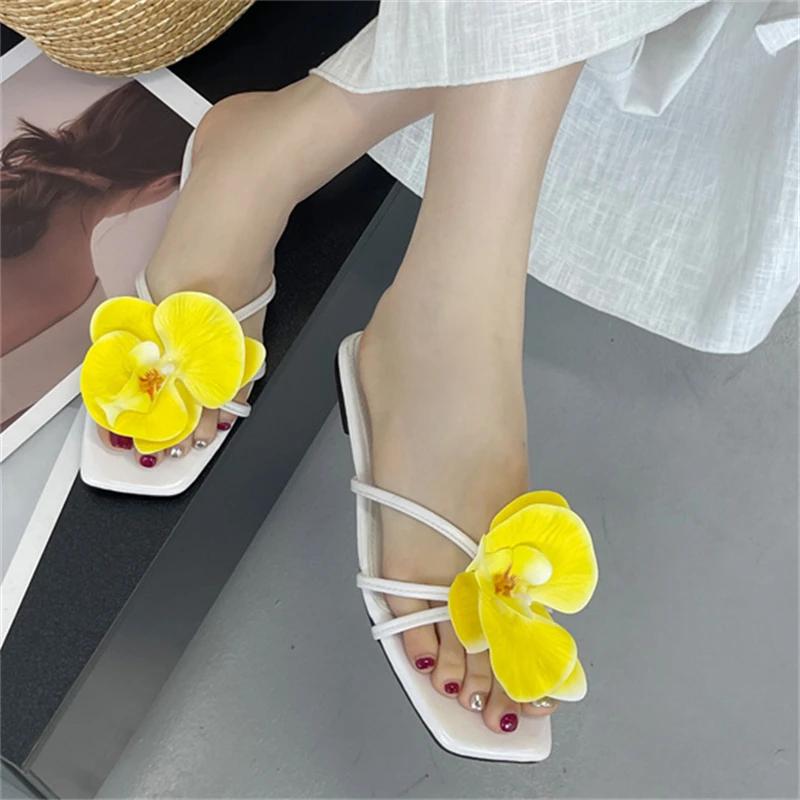 

Летняя мода Цветочные узкие женские туфли на низком каблуке с квадратным носком повседневная пляжная обувь размер 35-43 36 белый