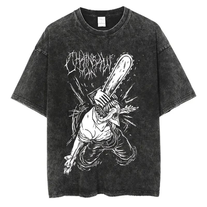 benber Anime Chainsaw Man Washed Oversized TShirt Streetwar Men Cotton Tshirt Harajuku Yk Cotton Streetwear High Quality Female Male