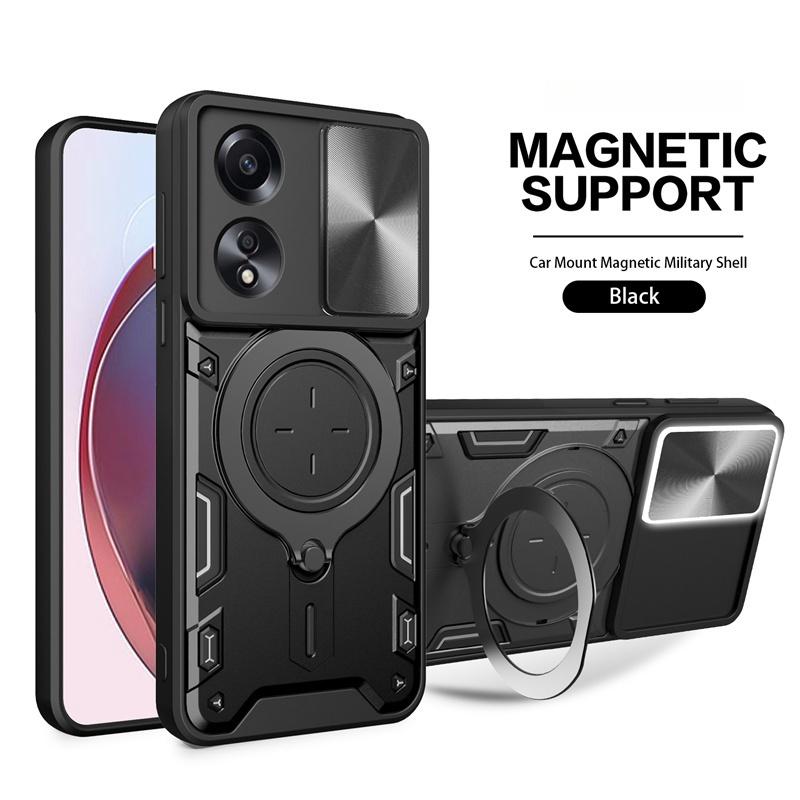 For Oppo A18 A38 A58 A78 A60 4G Case Shockproof Armor Magnetic Ring Stand Cover for Oppo A98 A79 5G Slide Camera Protect Fundas