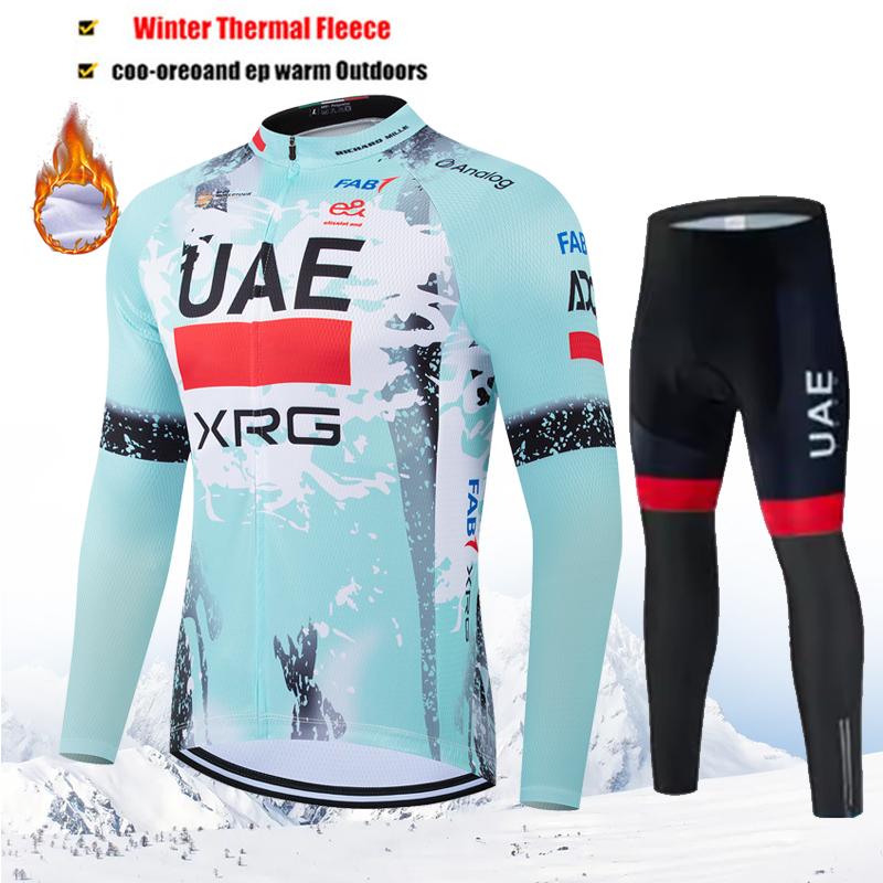 

2026 UAE Fleece Men s Cycling Jersey Winter Cycling Sets Warm Long-sleeved Suit Soad Bike Bicycle Jacket Overalls Riding Suit 4XL