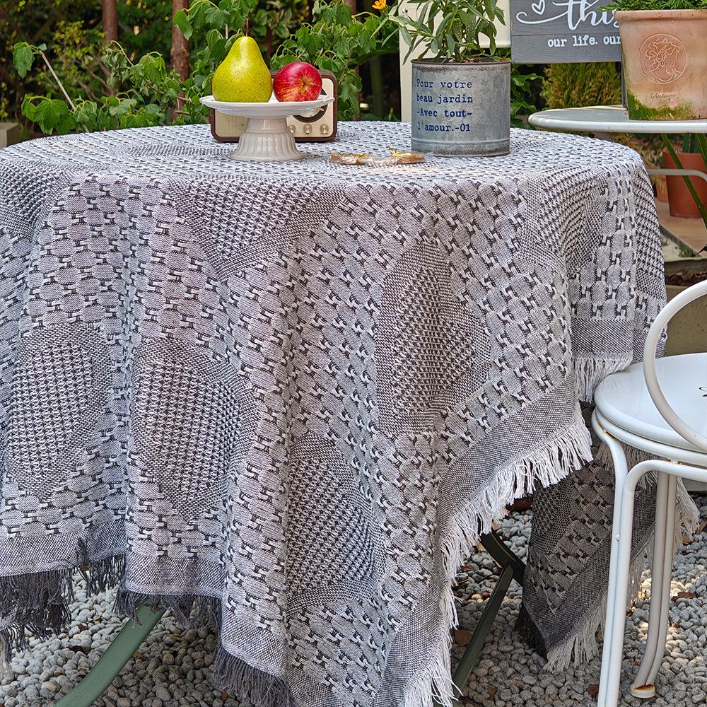 Retro Cotton Yarn Peach Heart Pattern Tablecloth French Simple Romantic Coffee Table Round Table Cover Picnic Cloth Table Cloth