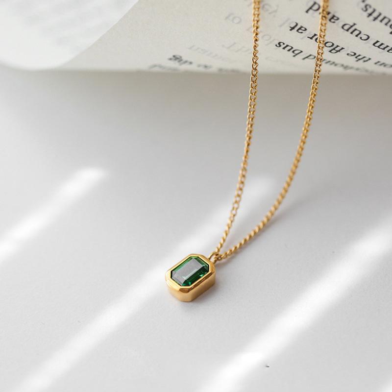 

Винтажное изысканное зеленое ожерелье с цирконом из нержавеющей стали 316L, женское легкое роскошное невыцветающее ожерелье с замком