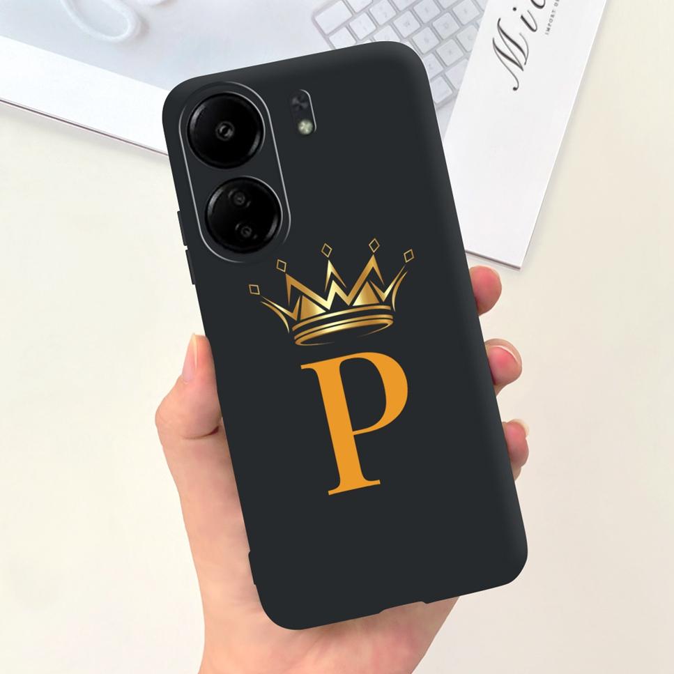 New For Redmi 13C 4G Case Fashion Design Letter Flower Luxury Crown Soft Silicone Back Cover For Xiaomi Redmi13C 13 C Phone Case