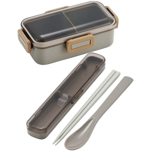 Skater Chopsticks, 18cm, Spoon, and Chopstick Case, Slim Combination Set, Antibacterial, Mauve Gray, for Adults and Women, CAC1AAG-A