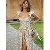 World FARCENT French style Fresh Floral Sweet Bowknot Decoration Waist Hugging Split Beautiful Atmosphere Dress