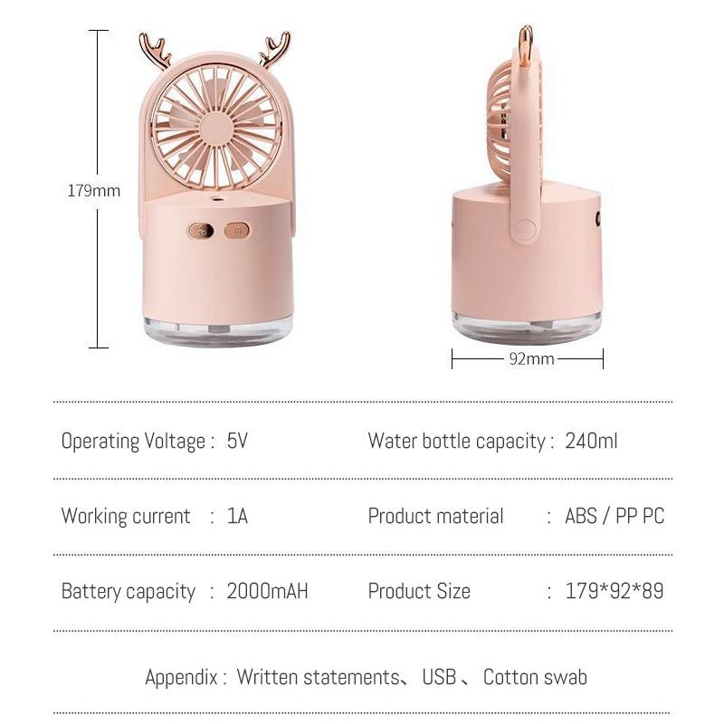 Water Spray Mist Two-in-one Fan Electric Usb Rechargeable Portable Mini Fan Charging Air Humidifier Fans For Office Bedroom