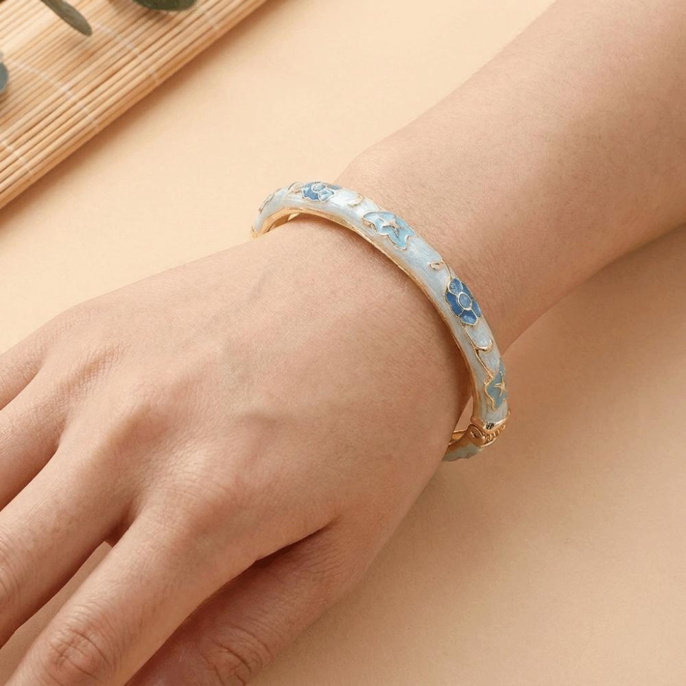 Ethnic Style Vintage Cloisonne Bangle Opening Enamel Bracelet Women's Hand Bracelet  Jewelry Gifts