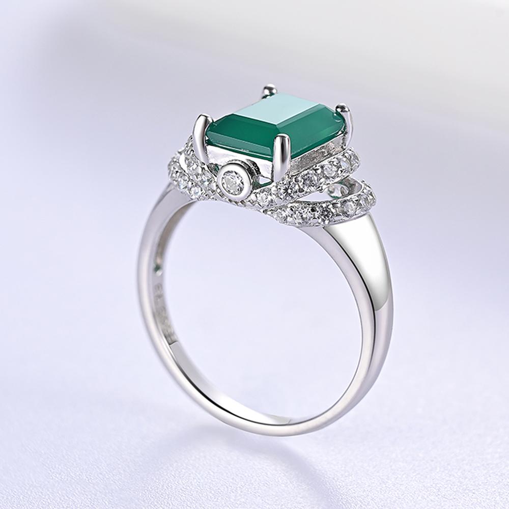 925 Sterling Silber Ring mit 2,5 Karat grünem Achat Natursteinen Feiner Schmuck für Frauen Ehefrau Tägliches Tragen Schönes Geschenk