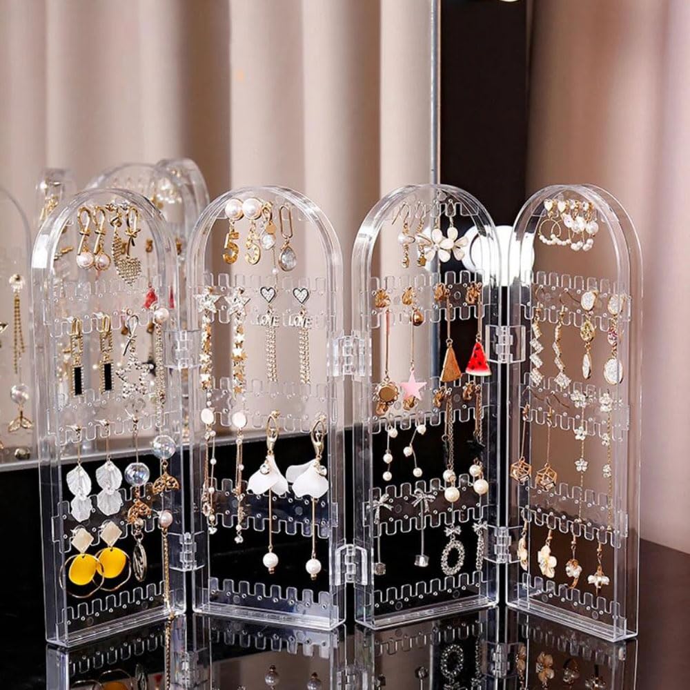 Foldable Jewelry Display Rack Plastic Necklace Earrings Studs Large Capacity Stand Holder Storage Box for Desktop Save Space