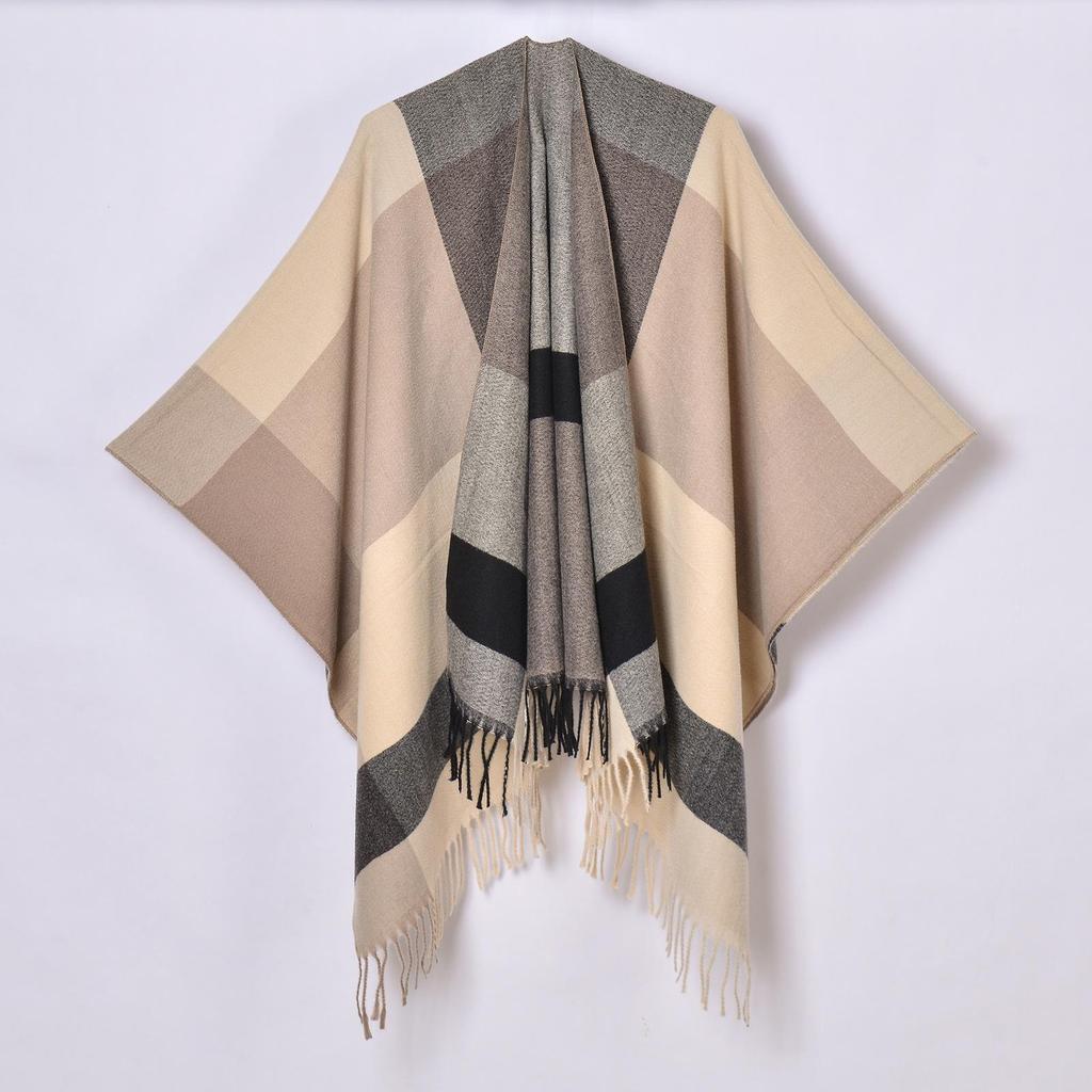 Women's Autumn/Winter Plaid Jacquard Tassel Shawl Scarf Cape