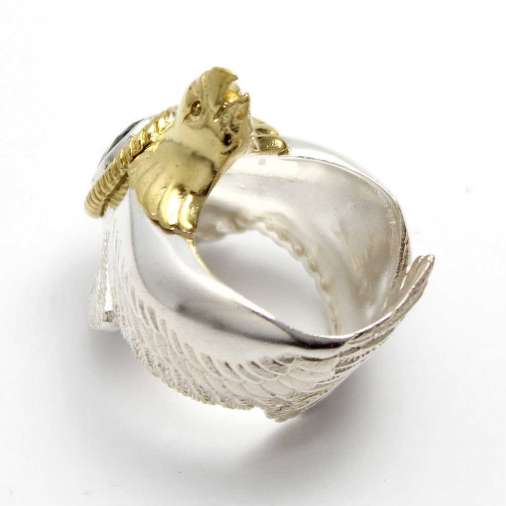 Mizal Eagle Ring with London Blue Topaz and Native American 925 Sterling Silver for Men and Women Design,