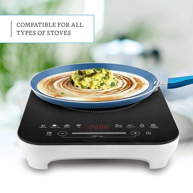 Blue Ceramic Non Stick Induction Dosa Tawa 28Cm
