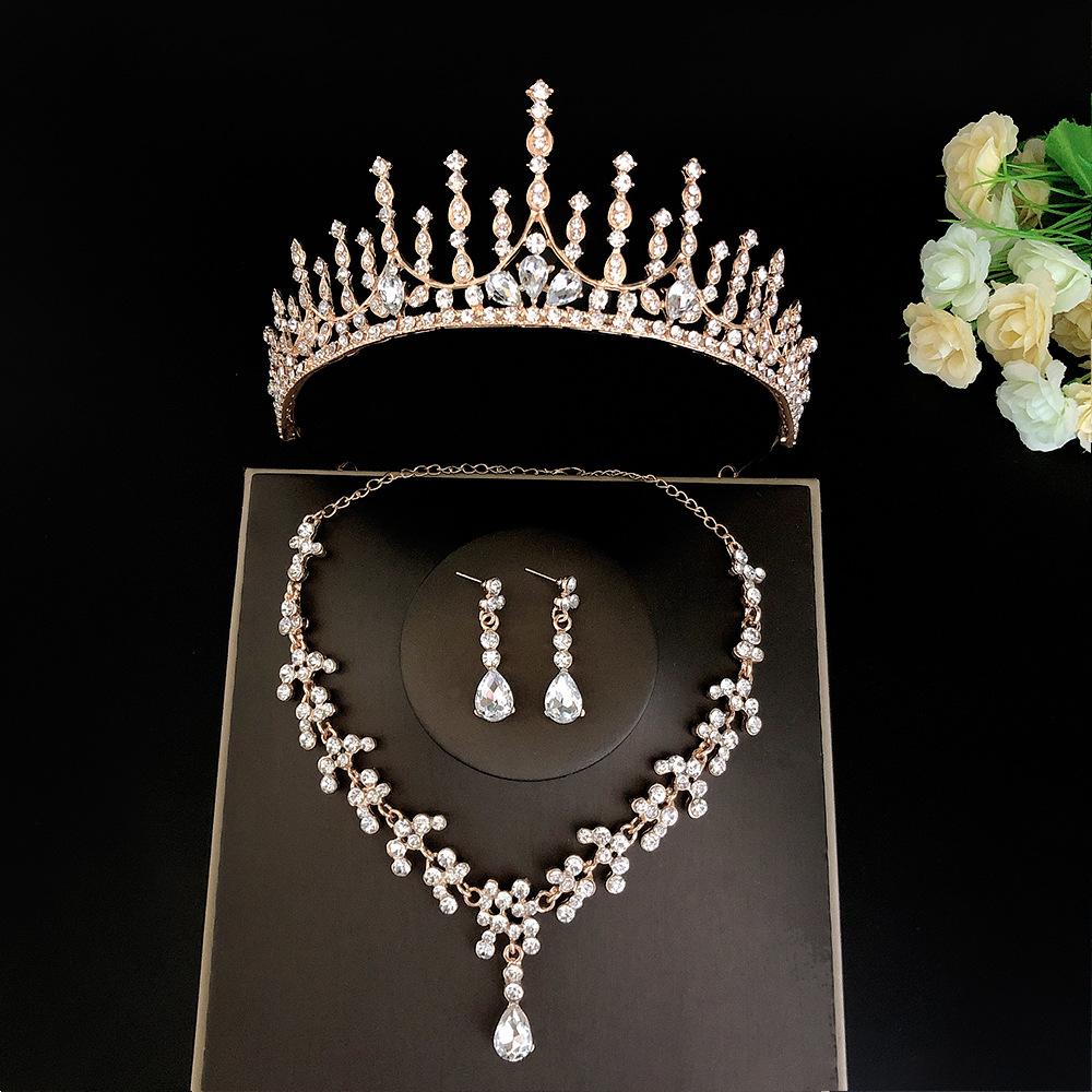 A Three-piece Set of Bride's Crown Necklace and Earrings