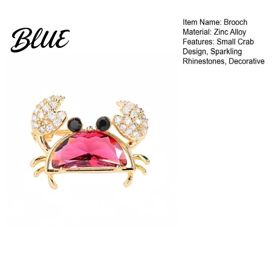 Alloy Crab Pin Women Brooch Sparkling Rhinestones Blue Shell Small