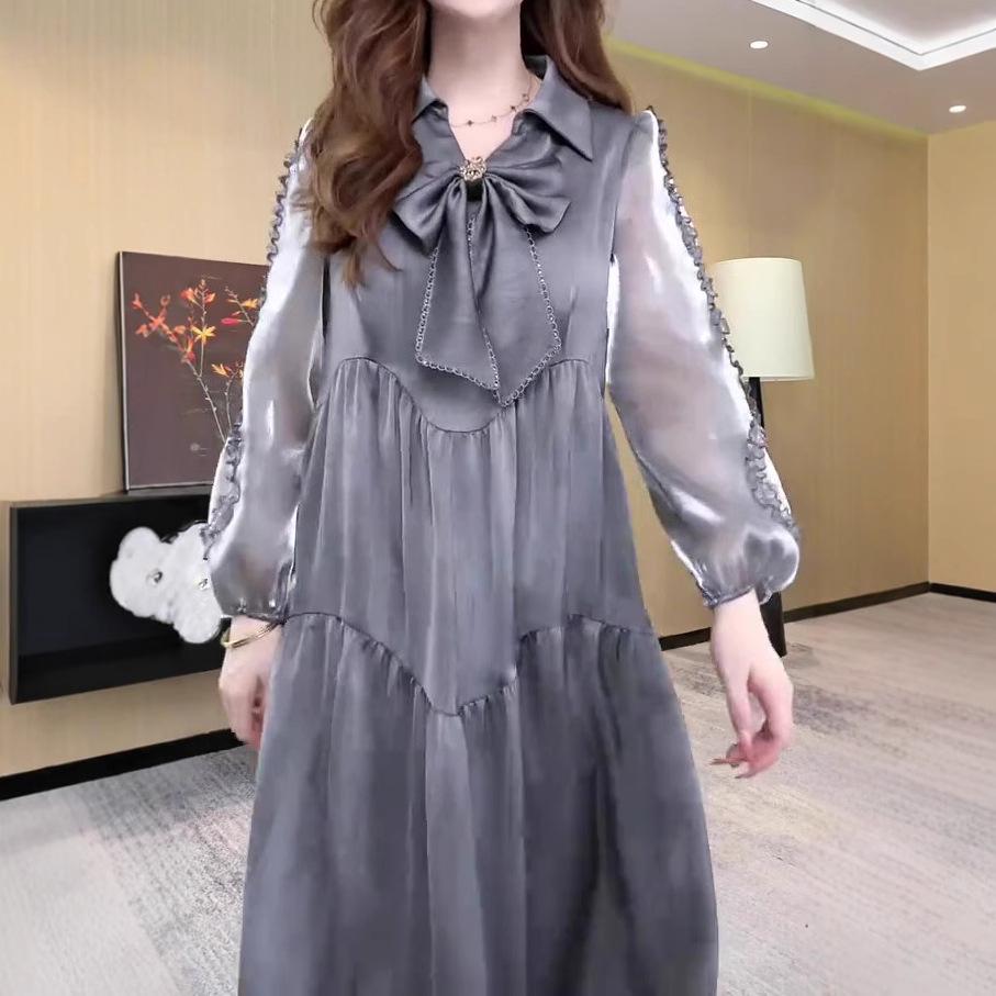 Jarní nadměrná velikost luxusní šaty volného střihu ze směsi hedvábí pro ženy