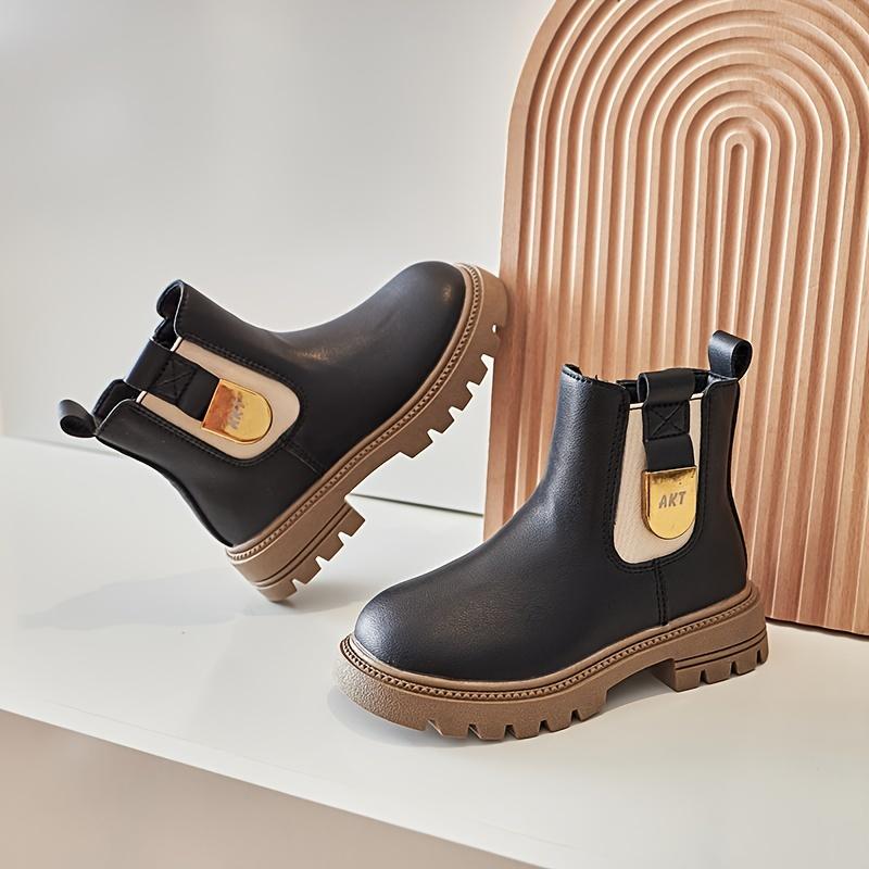 

Girls High Top Ankle Boots Vintage Round Toe Faux Fur Zipper Closure Rubber Sole Brown Accents Fall Winter 26