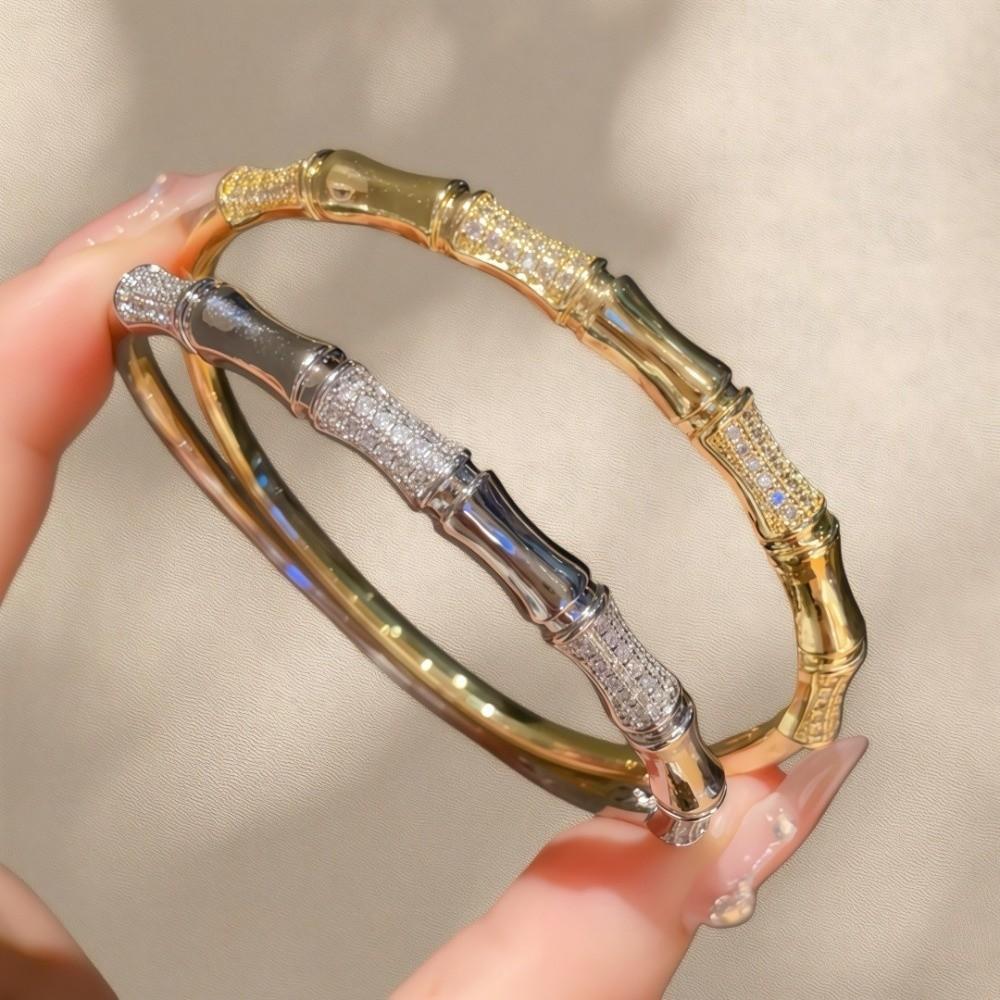 Elegant Bamboo Joint Bracelet Smooth Surface Charm Bracelet New Gold Plated Bangle  Women Jewelry