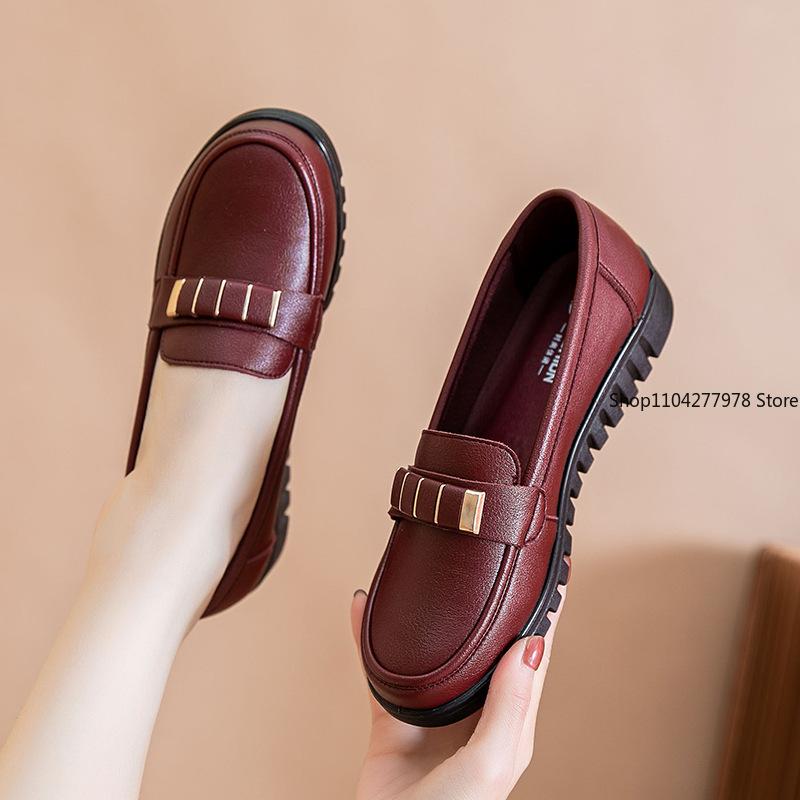 Fashion Pu Leather Women's Shoes Loafers 2025 Flats Slip On Casual Flat Shoes Women White Footwear Zapatos De Mujer Plus Size 42